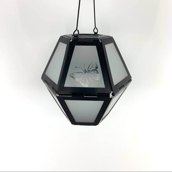 Frosted Glass and Black Metal Collapsable Hanging Tea Light Lantern - Picture 7 of 16